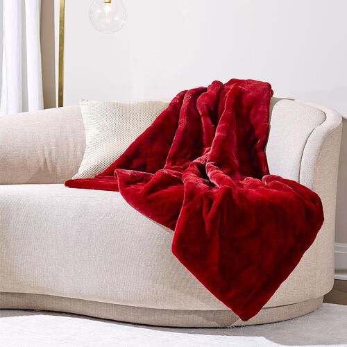 Mink Fur Throw Merlot Frette