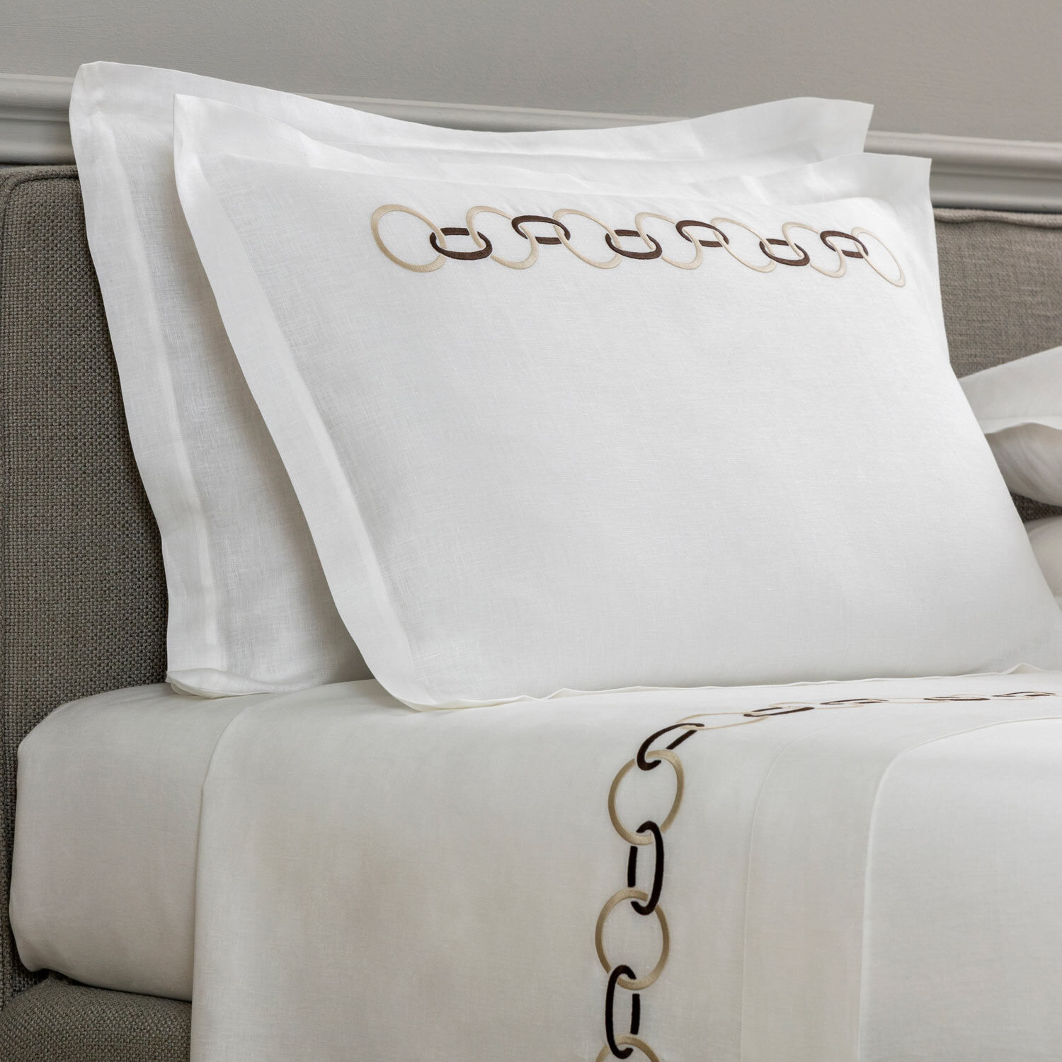 Links Embroidered Pure Linens Sham