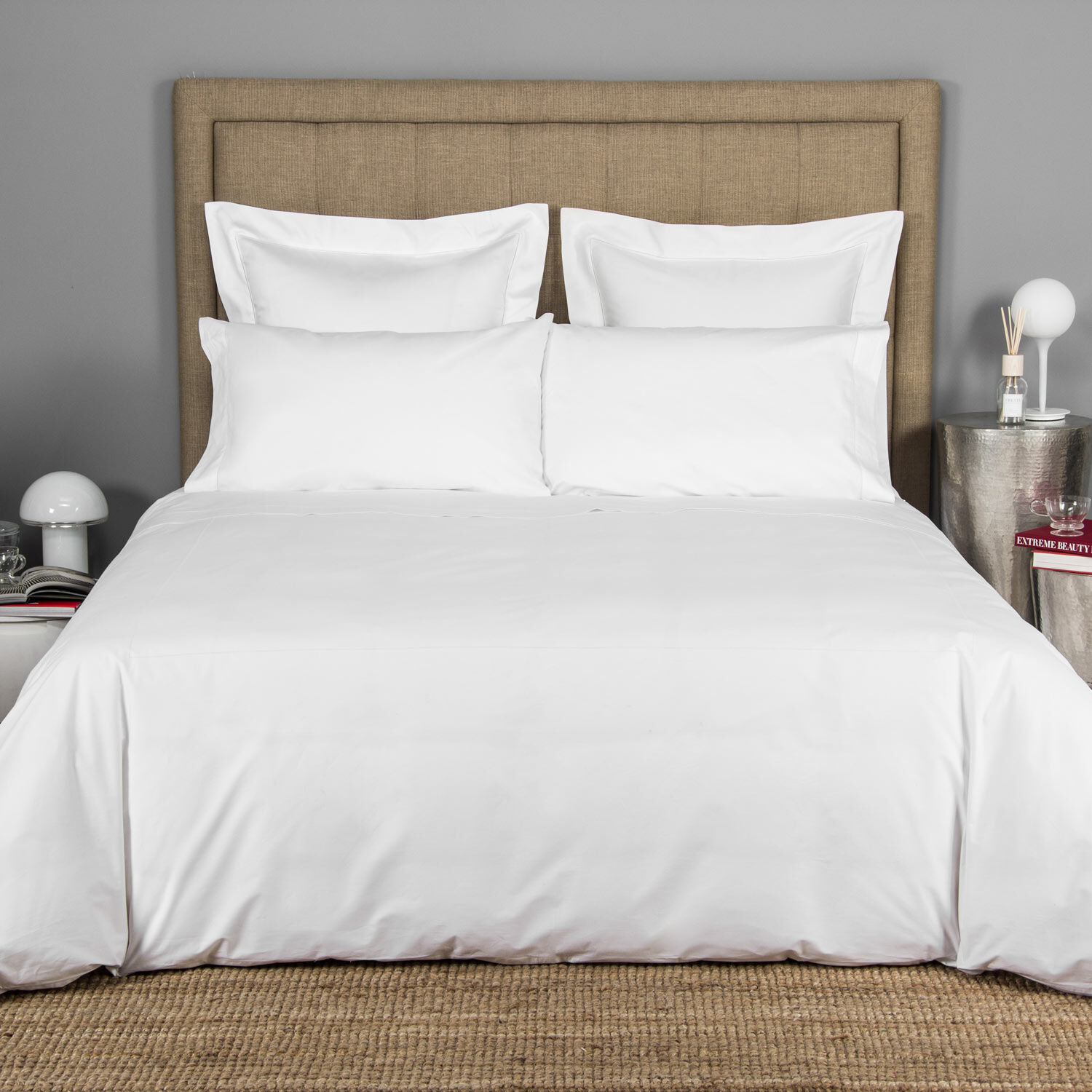 white embroidered bedding set