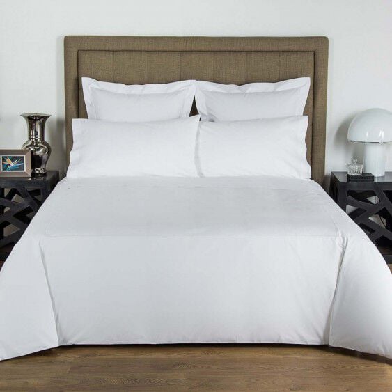 FRETTE 2x Standard Pillowcases ITALY 1Bourdon White Navy Embroider 100% Cotton 