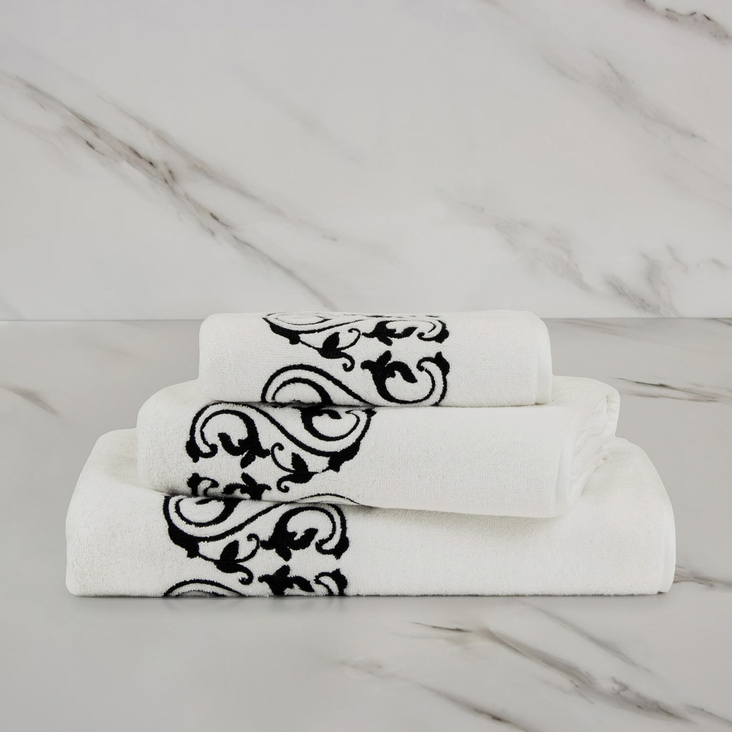 Frette Ornate Medallion Embroidered Bath Towel in Milk/Black, Cotton | Made in Italy