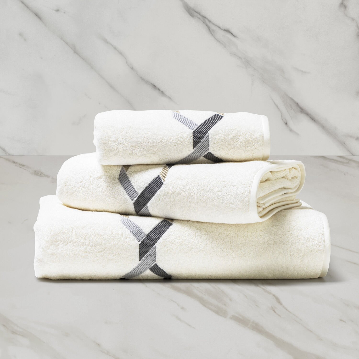 Frette Continuity Embroidered Bath Towel in Grey/Savage Beige, Cotton Sateen | Made in Italy