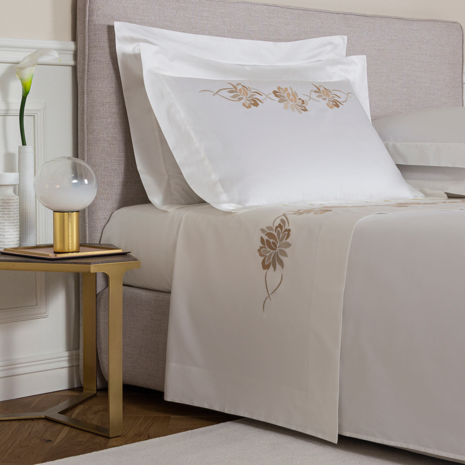 slide 1 Lotus Flower Embroidered Sheet Set